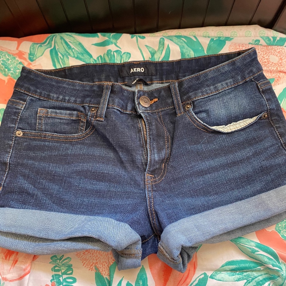 Aero pastel low rise Midi Blue jean shorts